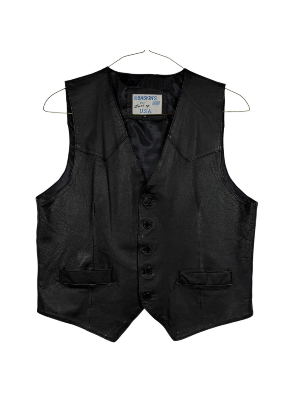 Vintage Baskin's V.I.P Leather Vest Black Water Resistant Biker Western Mens XL